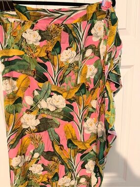 Tropical Floral Wrap Skirt - Pink, Green & Yellow large
